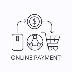 Online payment thin line icon. Vector outline illustration