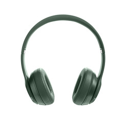 Green wireless headphone on white background. Headphones isolated on a white background, product photography
