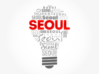 Seoul light bulb word cloud, travel concept background