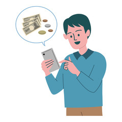 男性　スマートフォン　携帯電話　お金