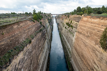 Fototapeta na wymiar View of the Corinth Canal in the Isthmus of Corinth, Greece