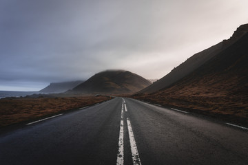 Empty roads and sunset in Iceland