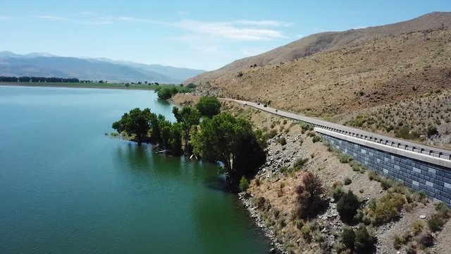 Aerial View on Topaz Lake and interstate Highway on California Nevada Border USA