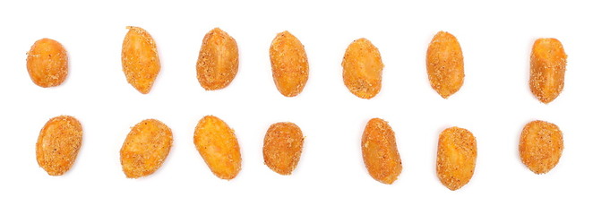 Spicy peanuts pile set and collection isolated on white background, top view