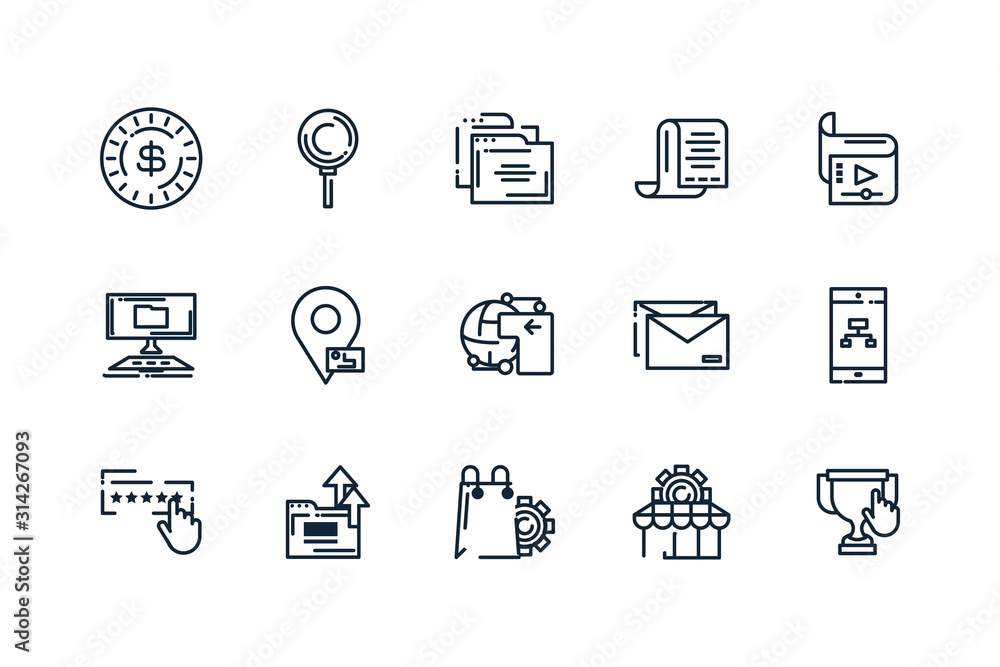 Poster isolated digital marketing icon set vector design