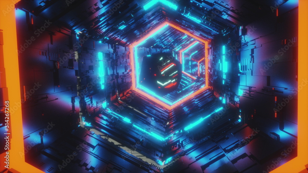 Aufkleber abstract background motion video of a specular gem moving in the center of hexagon tunnel of bright 