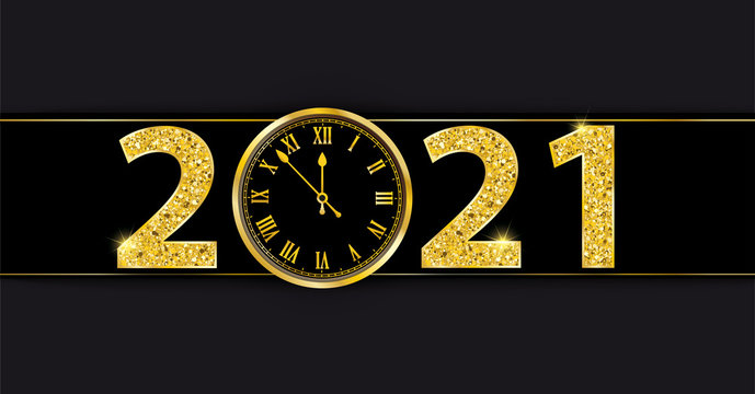 Black Paper Banner Golden Clock 2021