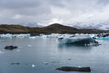Icebergs on Glacier Lagoon in Jokulsarlon Iceland