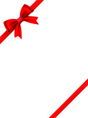 Shiny red ribbon bow on white background. Festival or holiday gift concept.