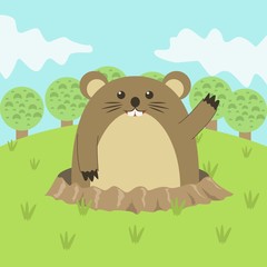 Obraz na płótnie Canvas Cute Groundhog illustration, happy groundhog day