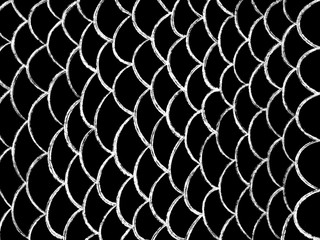 Fish scale pattern drawn with pool black backgrounds. white color of line. © Kiattisak-TK