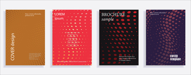 Minimalistic cover design templates. Set of layouts for covers of books, albums, notebooks, reports, magazines. Line halftone gradient effect, flat modern abstract design. Geometric mock-up texture.