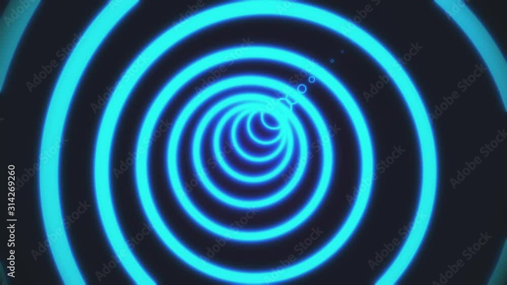 Poster abstract tunnel of bright neon circles on a black background formed by green color intersecting line