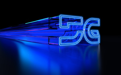 High speed internet 5G technology with blue abstract futuristic background