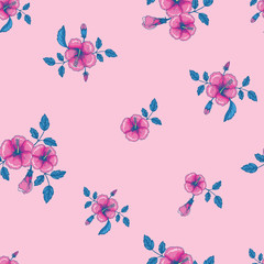 Tropical Small Hibiscus Flowers Vector Seamless Pattern