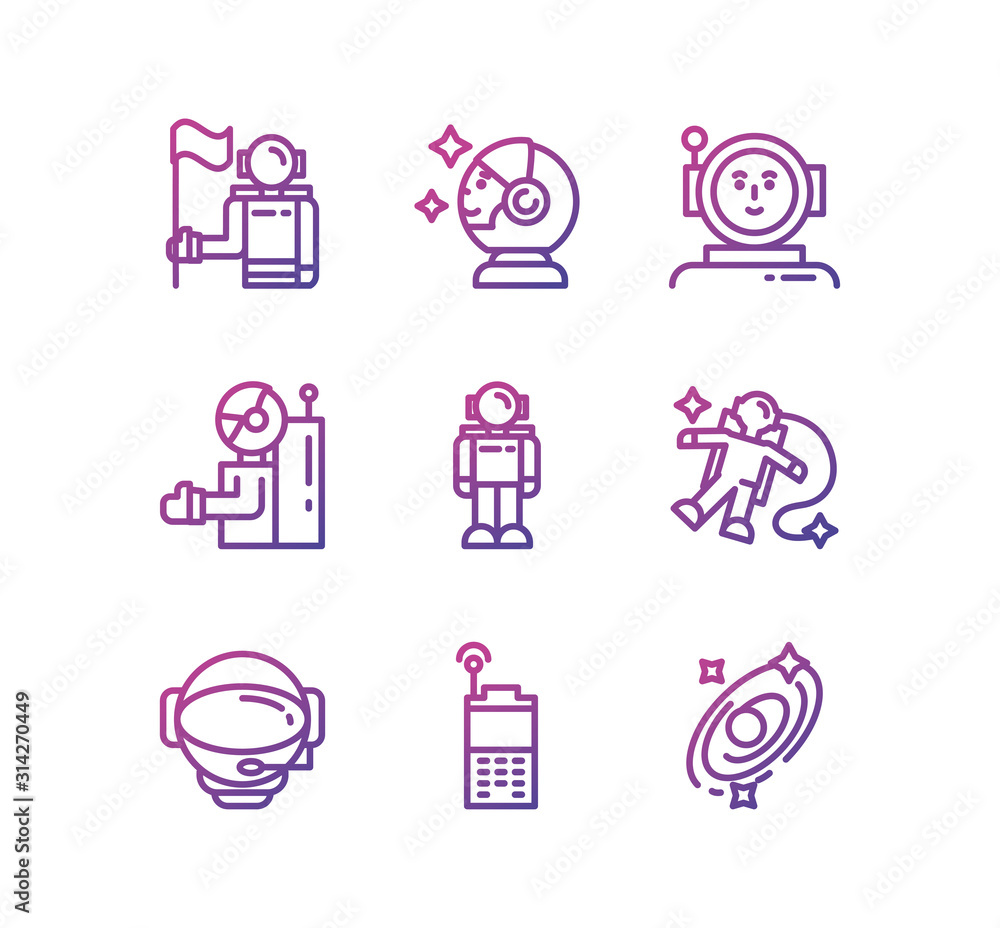 Poster isolated space icon set vector design