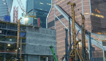 Construction site in the Moscow business center in the early morning