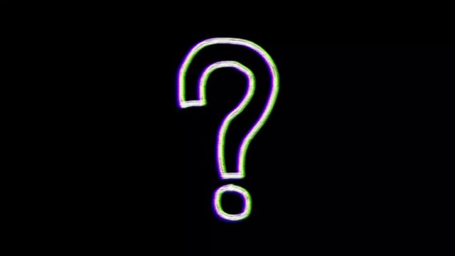 question mark animation with chromatic animation retro look,hand drawn sketchy style,4k black background 