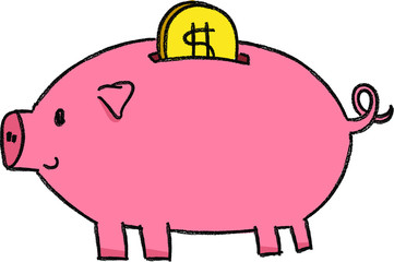 piggy bank hand drawn illustration crayon texture,vector,money saving conceptpiggy bank hand drawn illustration crayon texture,vector,money saving concept