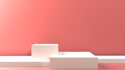 3d white cubes gradient colors in soft pastel minimal studio background. Abstract 3d geometric shape