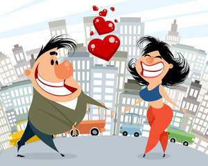 Caricature of couple in love
