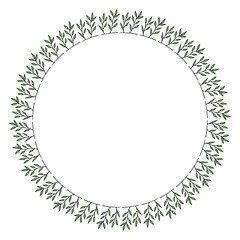 Round frame with green branches. Isolated wreath on white background for your design