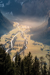 Lauterbrunnen Valley on a misty winter morning