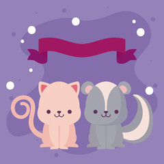 Cute cat and skunk cartoons vector design