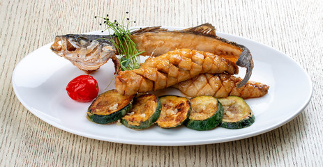 Dorada in crispy asian breading with fried zucchini
