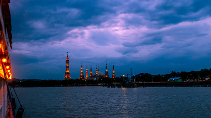 Islamic center of Samarinda looked seen from the boat that cruising Mahakam River