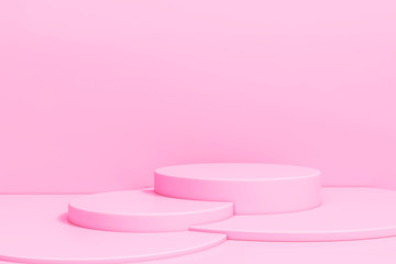 Pastel pink podium stage backdrop for product display stand or used in other designs 3d rendering....