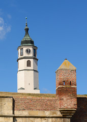 Fototapeta na wymiar The Sahat Tower on the The Inner Stambol Gate, Kalemegdan Fortress, Belgrade, Serbia