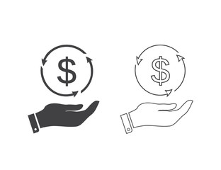 Dollar money on hand icon set vector for investment and stock market