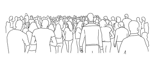 Crowd of people. Line drawing vector illustration.