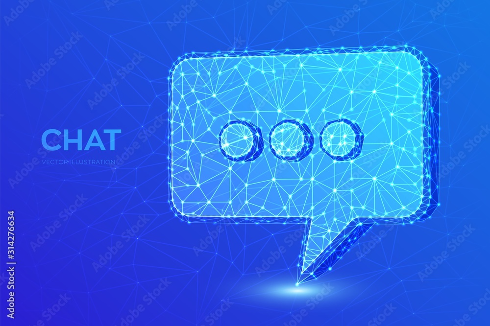 Poster chat icon. low poly abstract chat sign. speech bubble message symbol. dialogue cloud. abstract socia