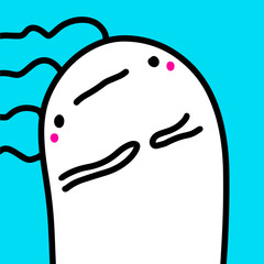 White and blue hand drawn vector illustration logo avatar monster in cartoon comic style