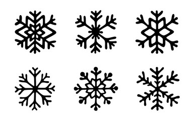 Snowflake icon. Winter sign. Christmas and winter theme. Snow icon. Snowflakes collection isolated on white background. Hand drawn snowflakes.