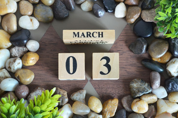 March 3, Number cube design in natural concept.