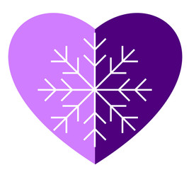 Snowflake silhouette image on heart background, flat picture, valentine
