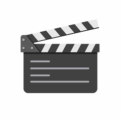 Cinema production black clapper board, flat style vector illustration isolated on white background. Classical traditional cinema, motion picture production clapperboard.