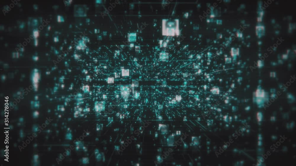 Poster a social network with a stream of unrecognizable people portraits linking each other in the cyberspa
