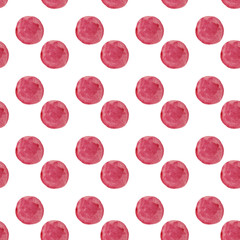 Watercolor round dots pattern. Seamless hand drawn pattern with pink dots on white background. Hand drawn abstract wallpaper