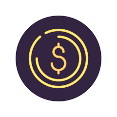 Obraz premium Neon coin inside circle vector design