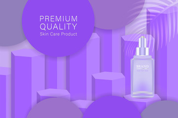 Beauty product ad design, purple cosmetic container with luxury advertising background ready to use, luxury skin care banner, illustration vector.	