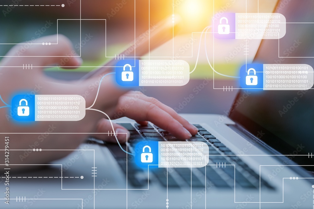 Poster hacker attack and data breach information concept