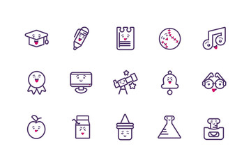Kawaii school icon set cartoons vector design