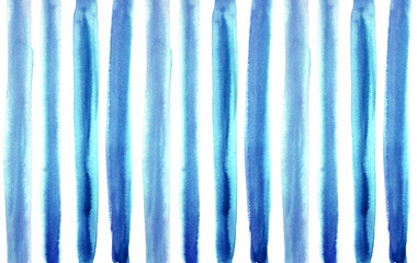 Classic Blue trendy striped abstract background, variable width stripes. Watercolor hand painted Vertical line. Geometric Sea style pattern. For decoration, printing, web design, cover.