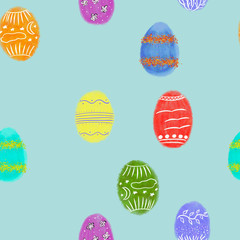 easter eggs on blue background. Seamless pattern. Multicolored easter eggs pattern. Easter concept. Print, packaging, wallpaper design