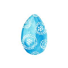 Watercolor hand-drawn blue easter egg isolated on white background.