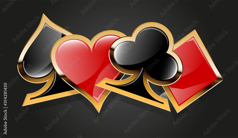 Wall mural casino vector suits with golden elements. hearts, diamonds, clubs, spades